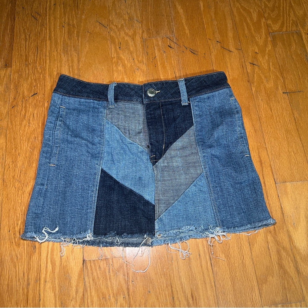 patchwork denim skirt